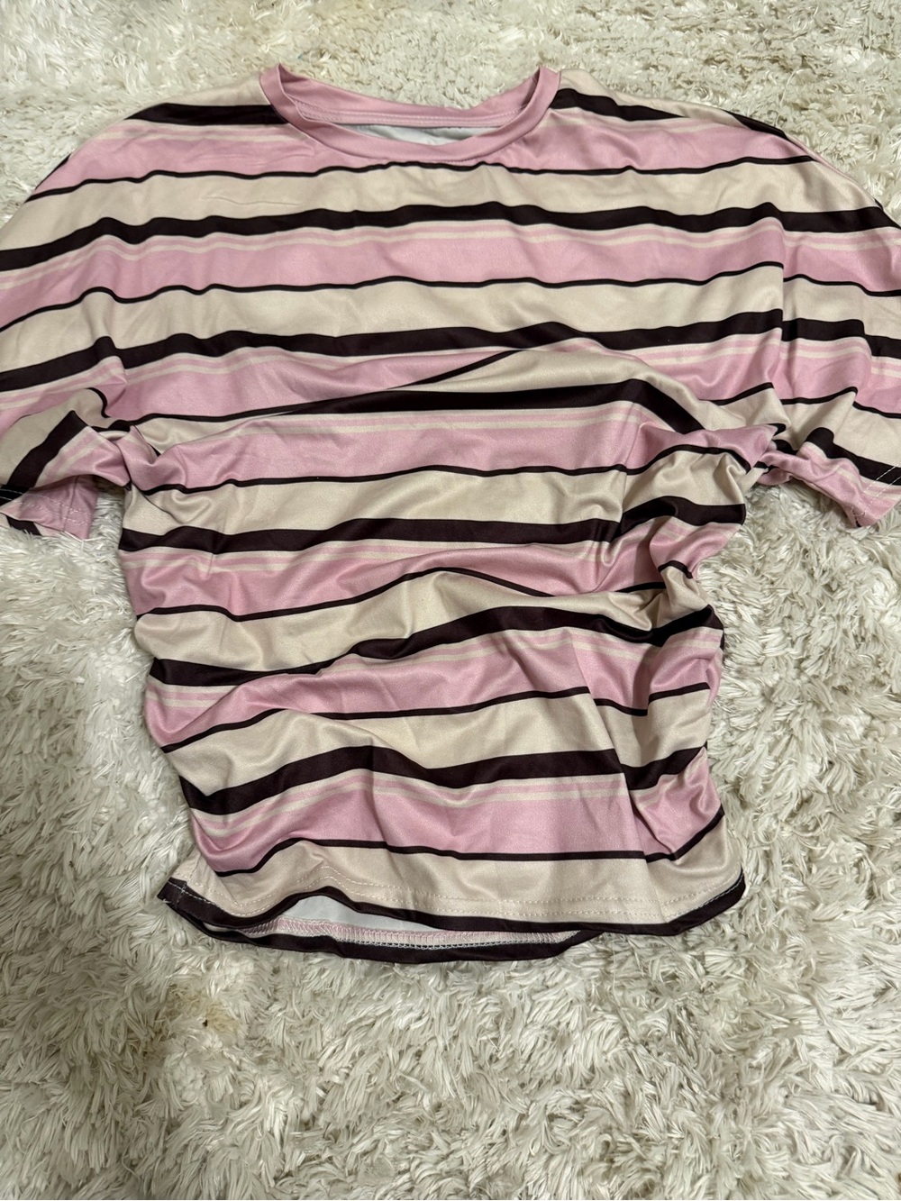 SHEIN Pink, Cream & Dark Brown Striped Short-Sleeve Tee women’s